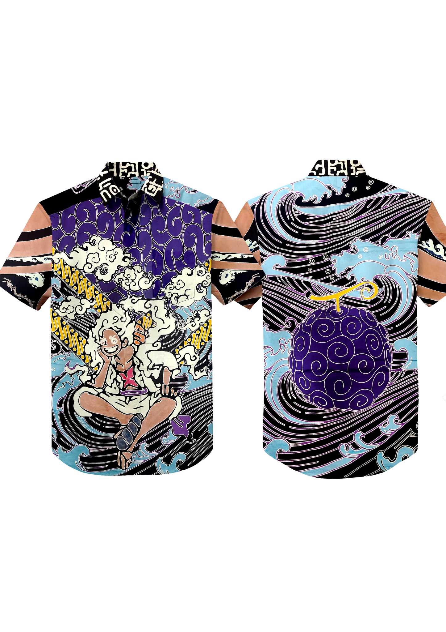 Luxury Batik Art Handmade One Piece Luffy Gear 5 (Sun God Nika) On Formal Shirt